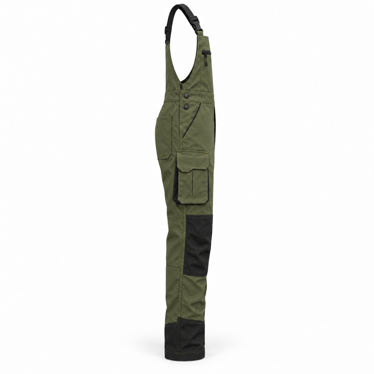 Olive Ripstop Reinforced Bib Overalls – Side | Liberty Edge Industries
