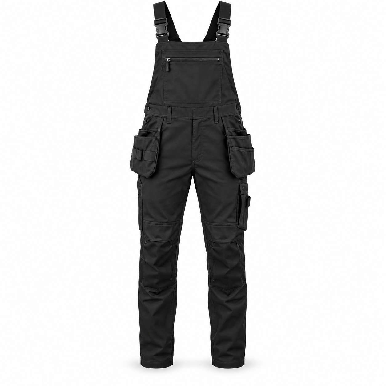 Black Stretch Knee-Pocket Bib Overalls – Front | Liberty Edge Industries