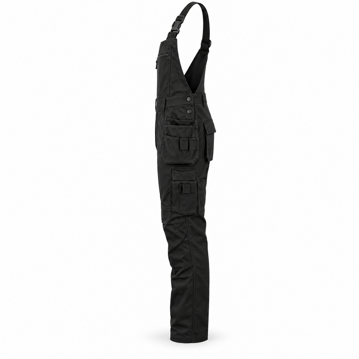 Black Stretch Knee-Pocket Bib Overalls – Side | Liberty Edge Industries