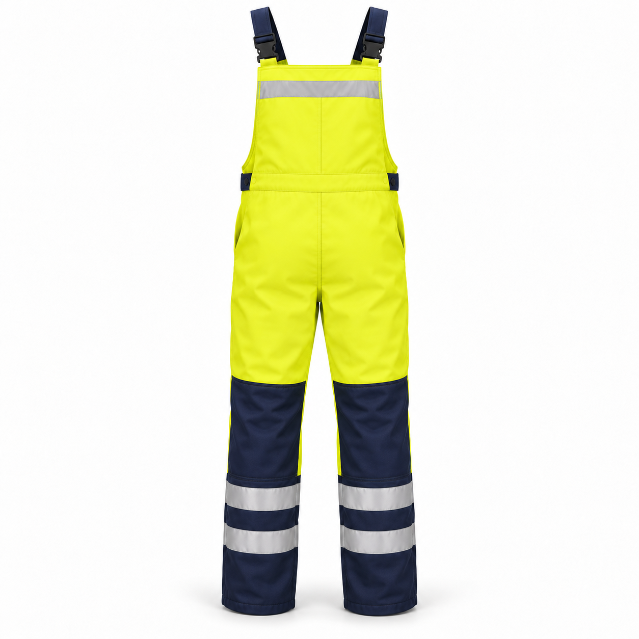Yellow-Navy Reflective Bib Overalls – Back | Liberty Edge Industries