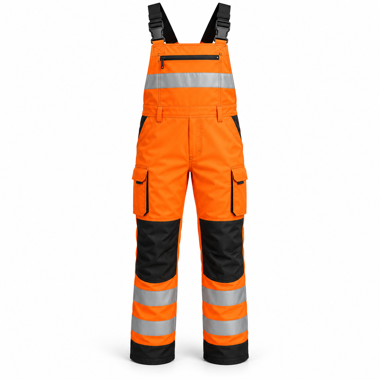 Orange-Black Reflective Bib Overalls – Front | Liberty Edge Industries