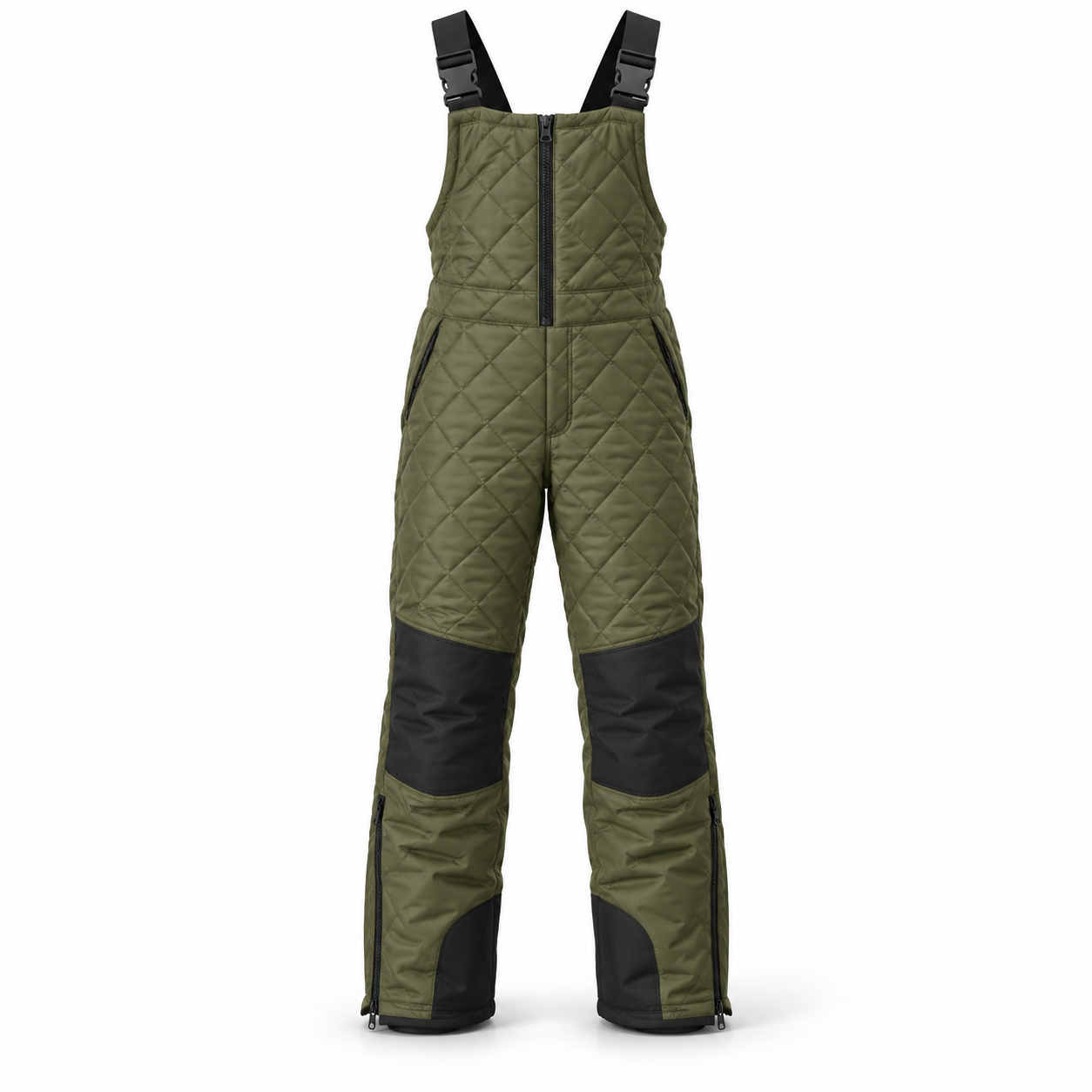 Olive Quilted Cold-Season Bib Overalls – Front | Liberty Edge Industries