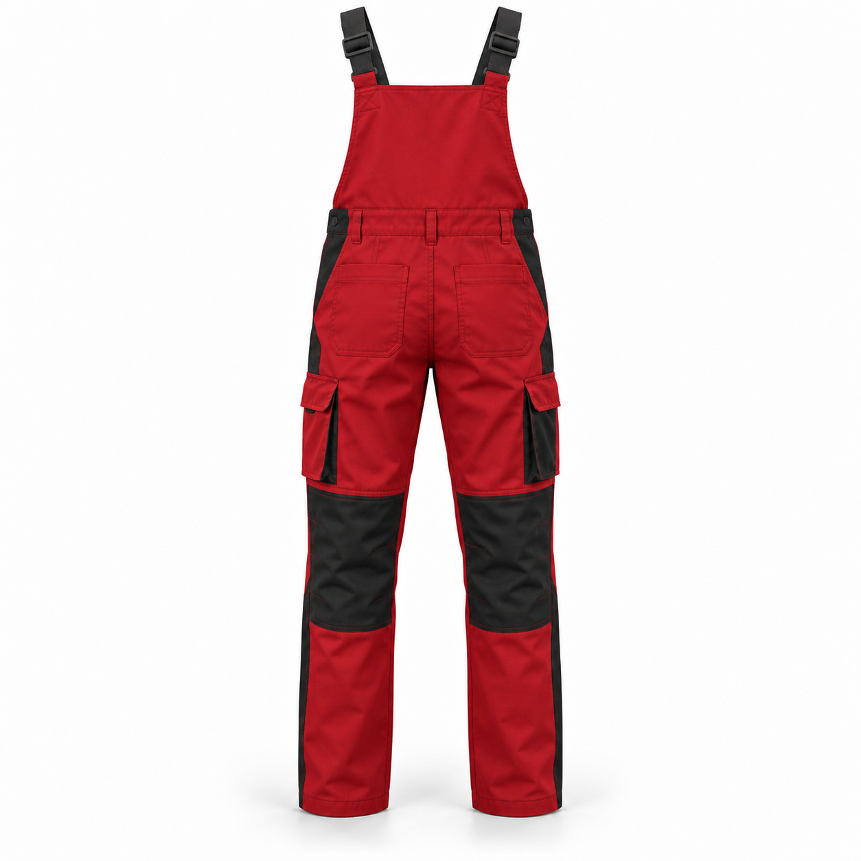 Red-Black Industrial Bib Overalls – Back | Liberty Edge Industries