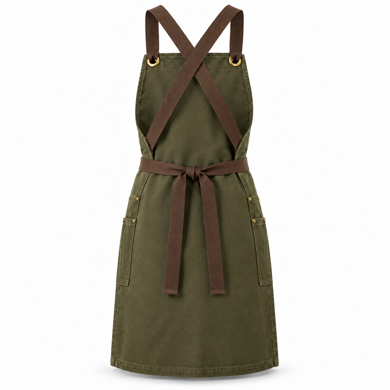 Olive Cross-Back Workshop Apron – Back | Liberty Edge Industries