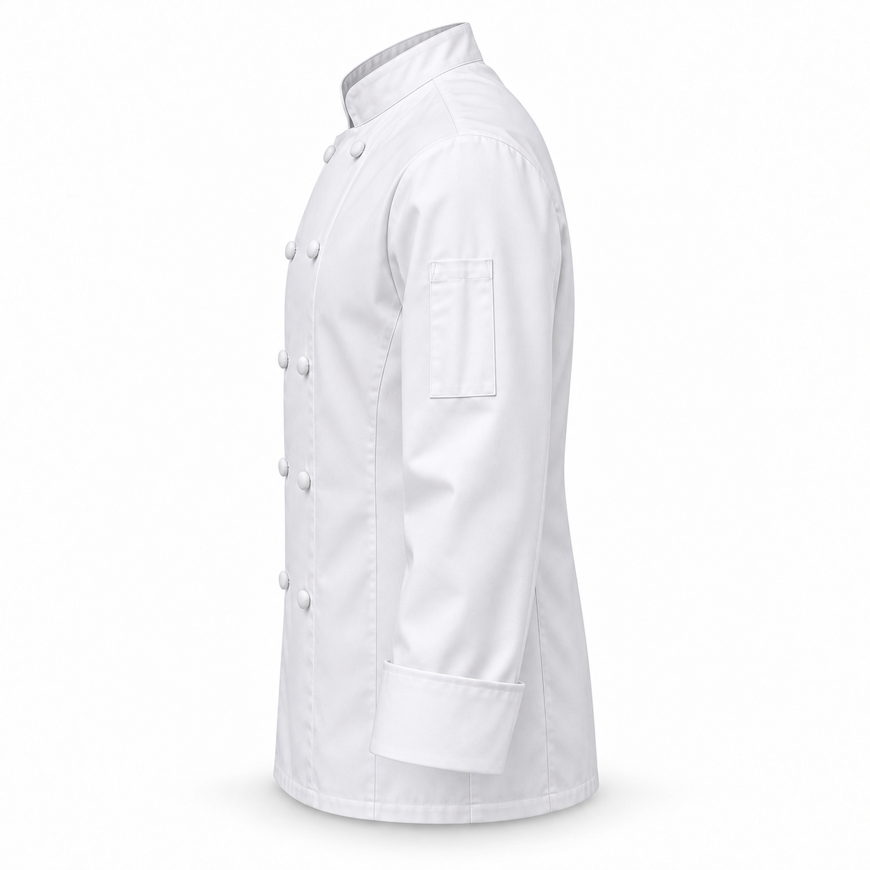 White Double-Breasted Chef Jacket – Side | Liberty Edge Industries
