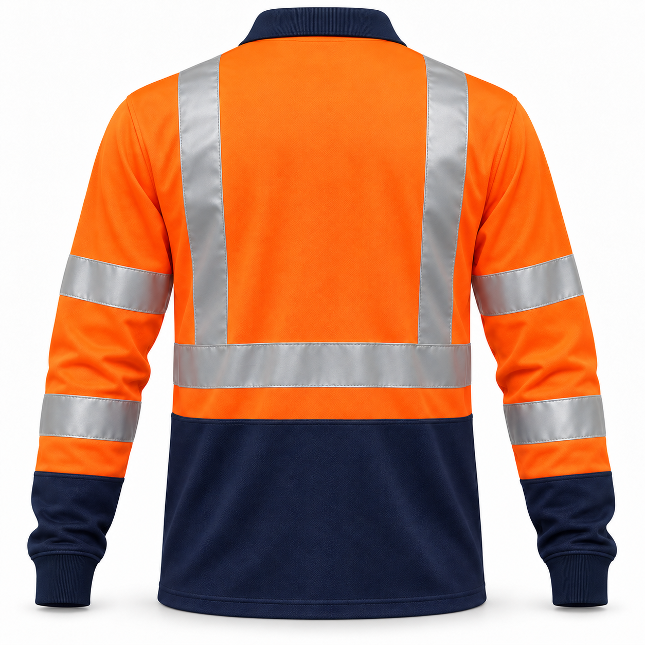 Orange-Navy Long-Sleeve Work Polo – Back | Liberty Edge Industries
