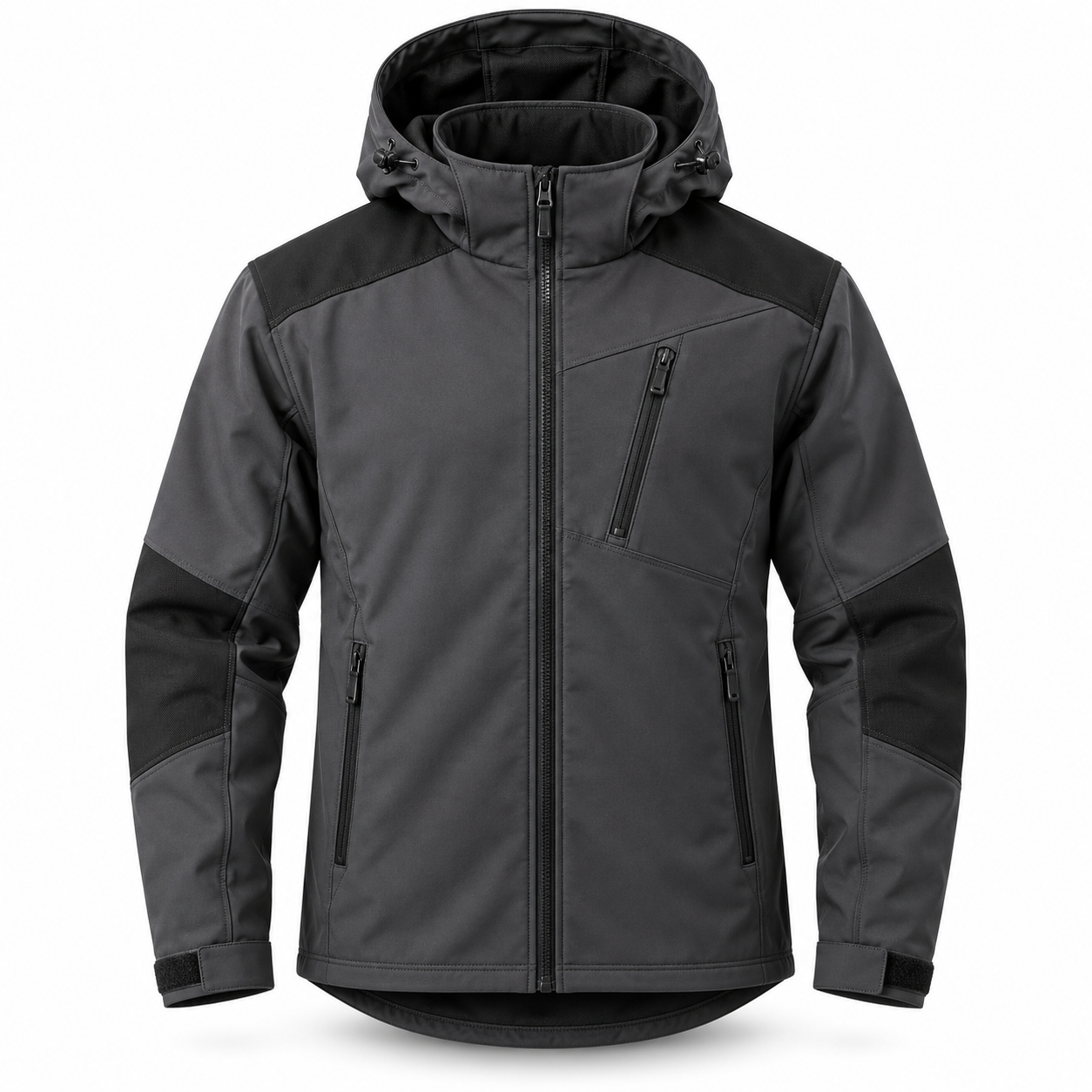 Charcoal Hooded Reinforced Softshell Jacket – Front | Liberty Edge Industries