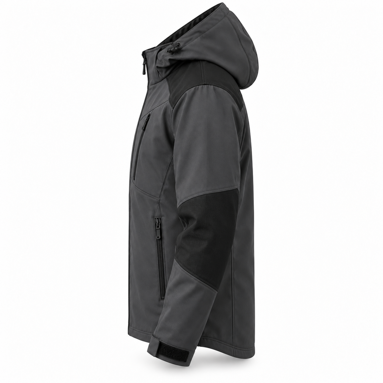 Charcoal Hooded Reinforced Softshell Jacket – Side | Liberty Edge Industries