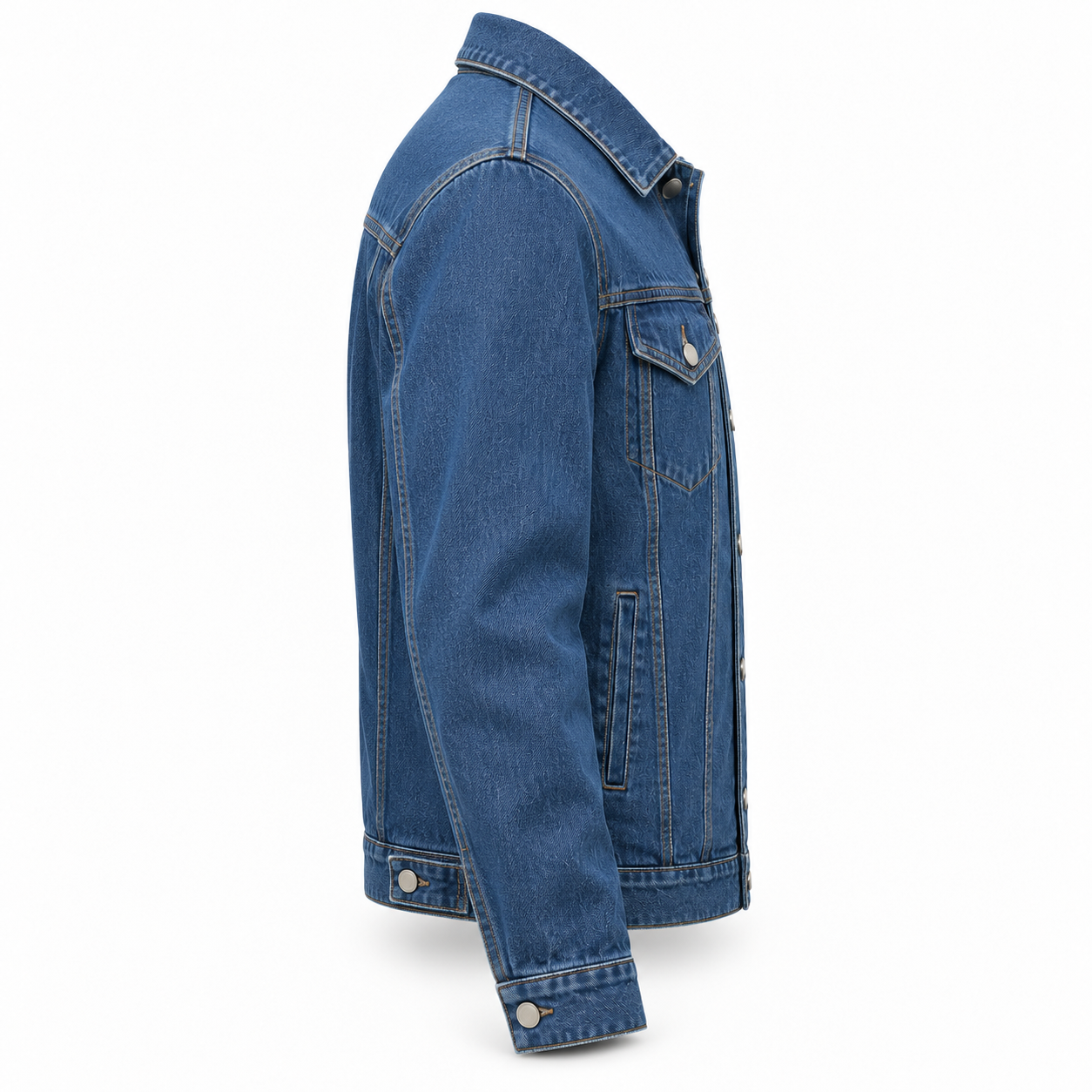 Blue Denim Button-Front Work Jacket – Side | Liberty Edge Industries