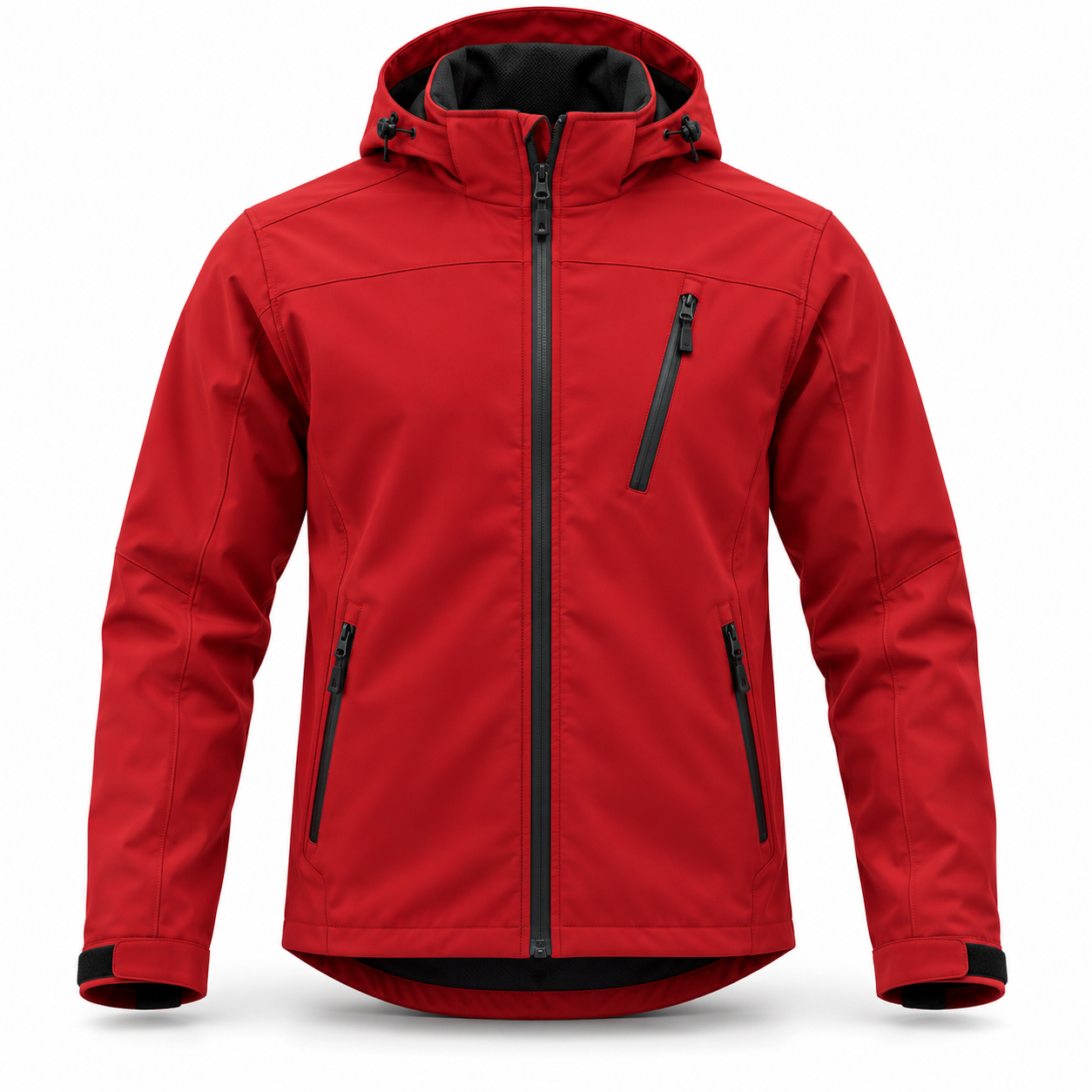 Red Stretch Hooded Weather Jacket – Front | Liberty Edge Industries