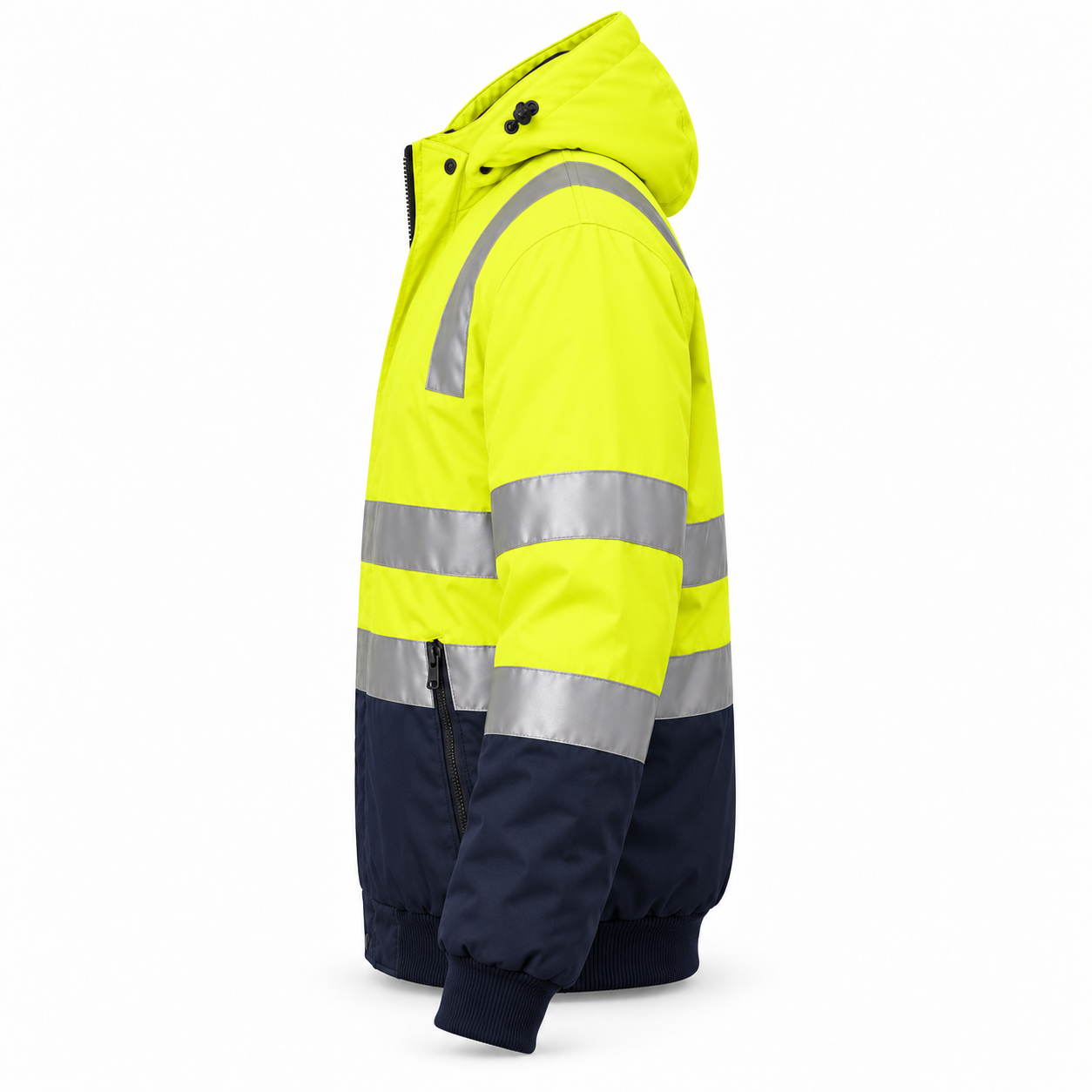 Yellow-Navy Reflective Work Bomber – Side | Liberty Edge Industries