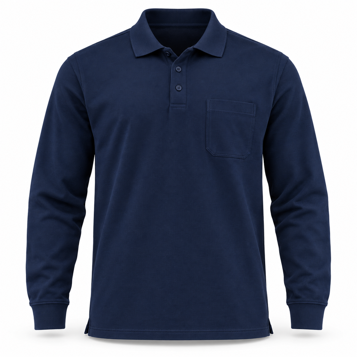 Navy Long-Sleeve Work Polo – Front | Liberty Edge Industries