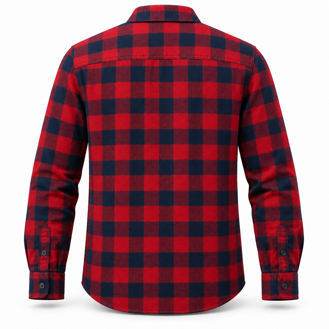 Red-Navy Plaid Flannel Work Shirt – Back | Liberty Edge Industries