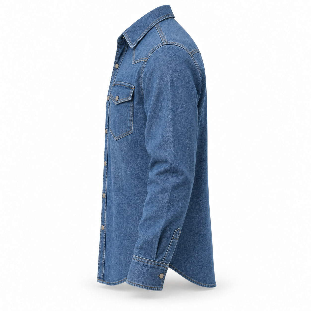 Blue Denim Long-Sleeve Work Shirt – Side | Liberty Edge Industries