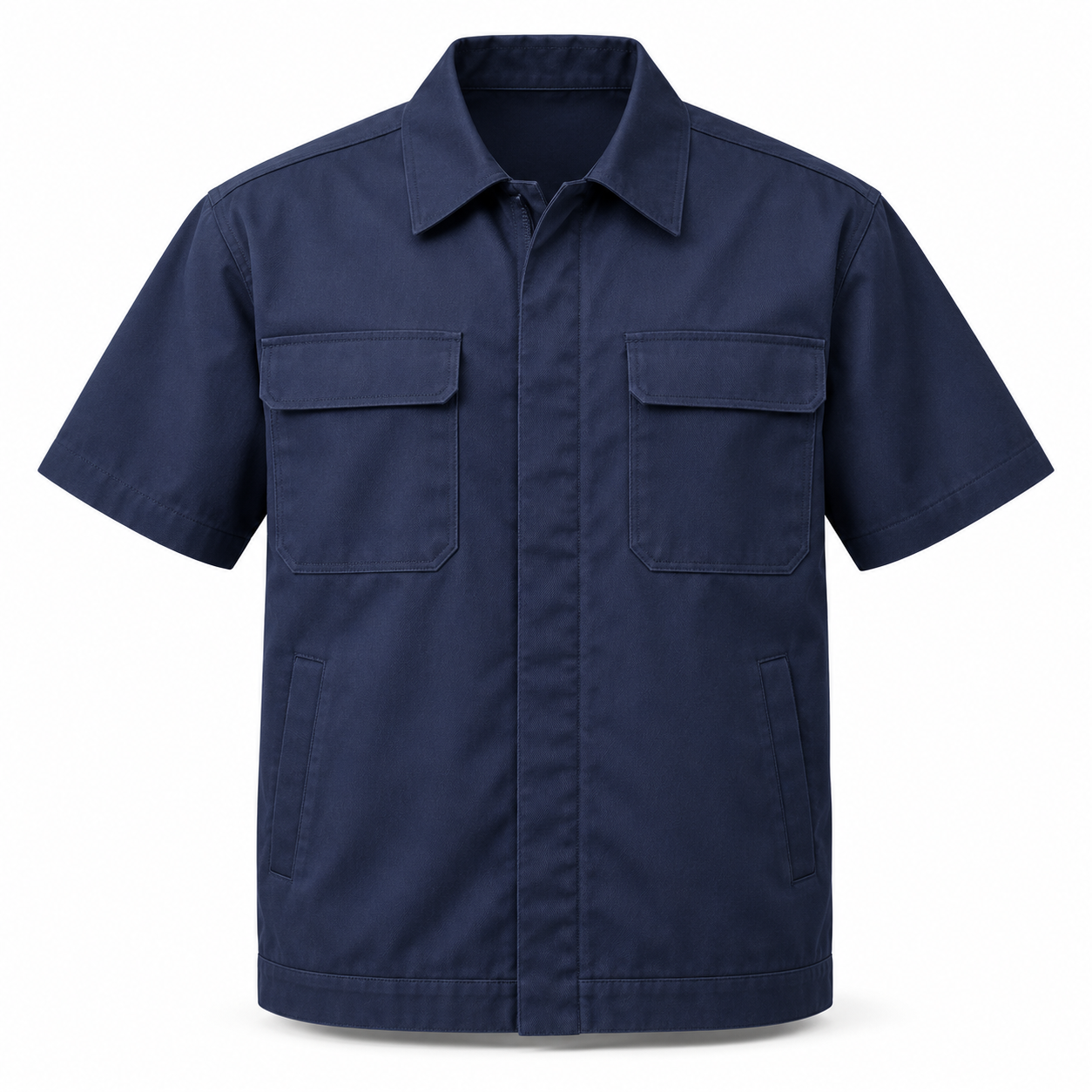 Navy Short-Sleeve Work Overshirt – Front | Liberty Edge Industries
