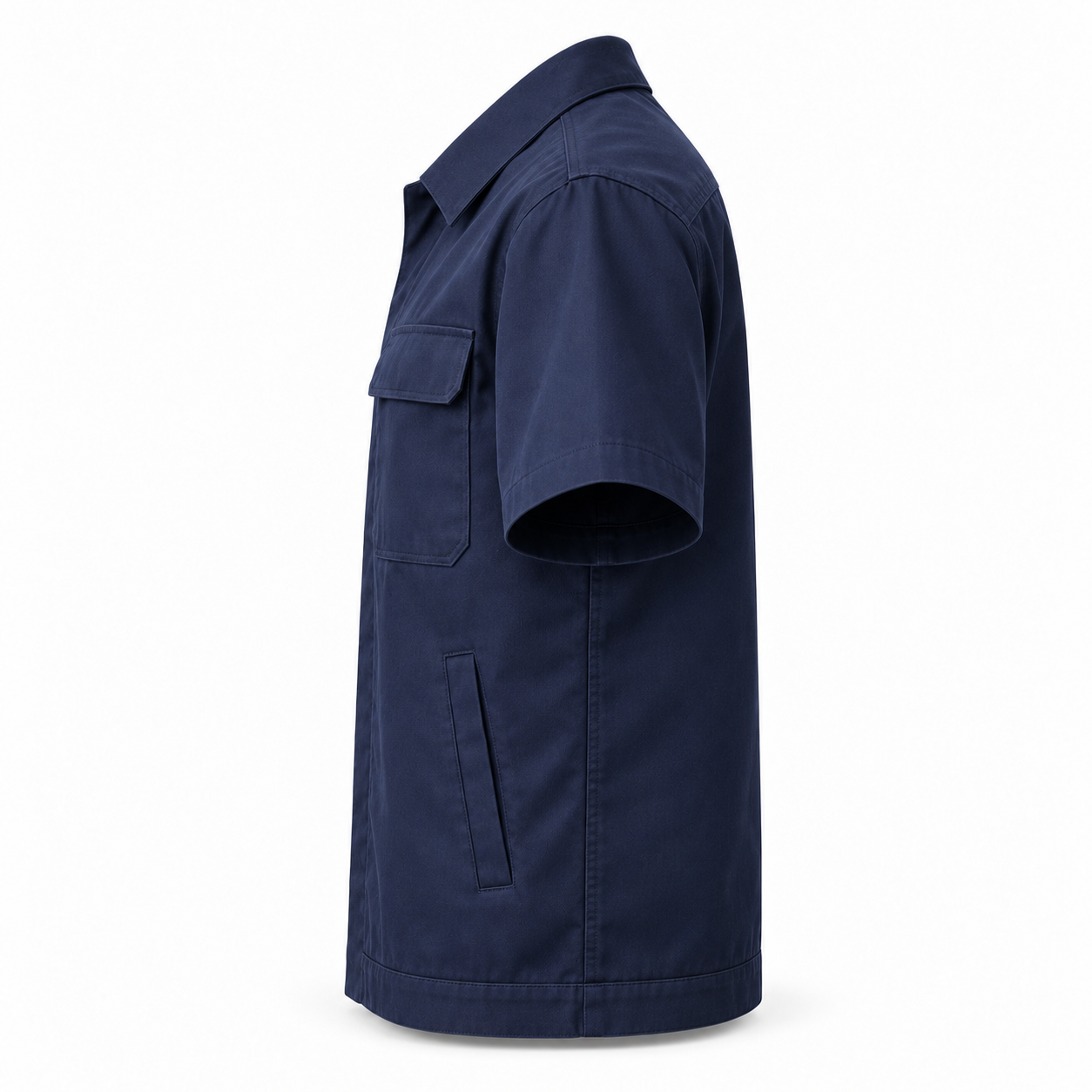 Navy Short-Sleeve Work Overshirt – Side | Liberty Edge Industries