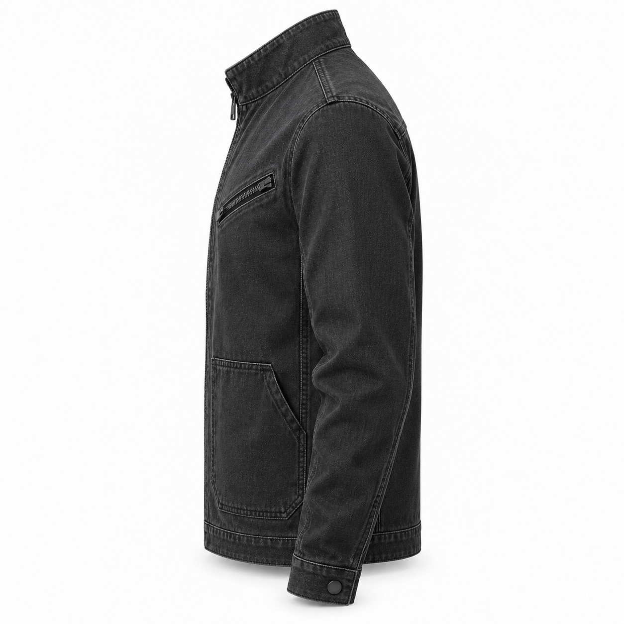 Charcoal Stretch-Denim Utility Jacket – Side | Liberty Edge Industries