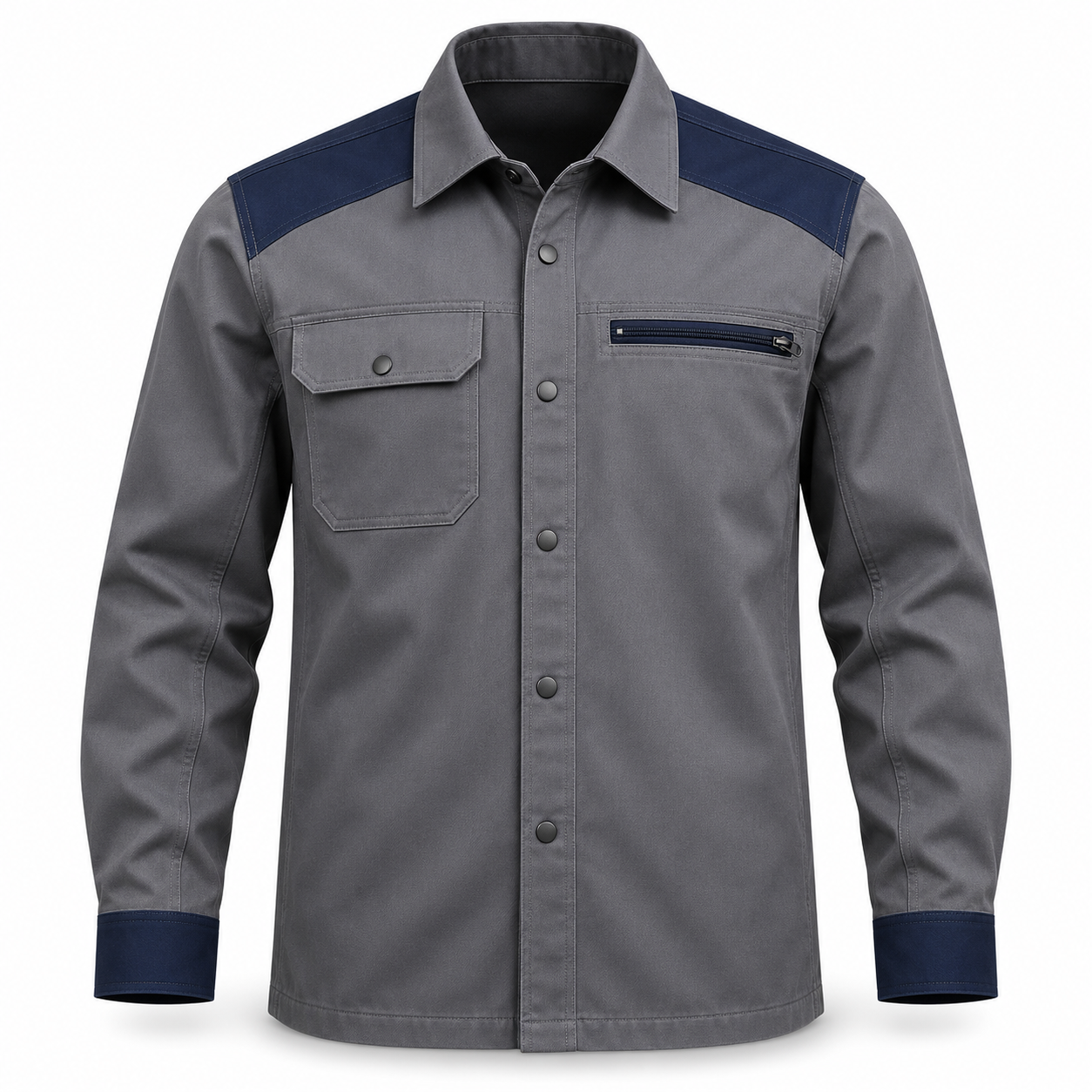 Steel-Grey Contrast Technician Overshirt – Front | Liberty Edge Industries