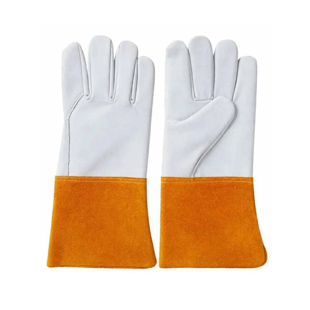 White & Gold Welding Gauntlets – Pair photograph | Liberty Edge Industries