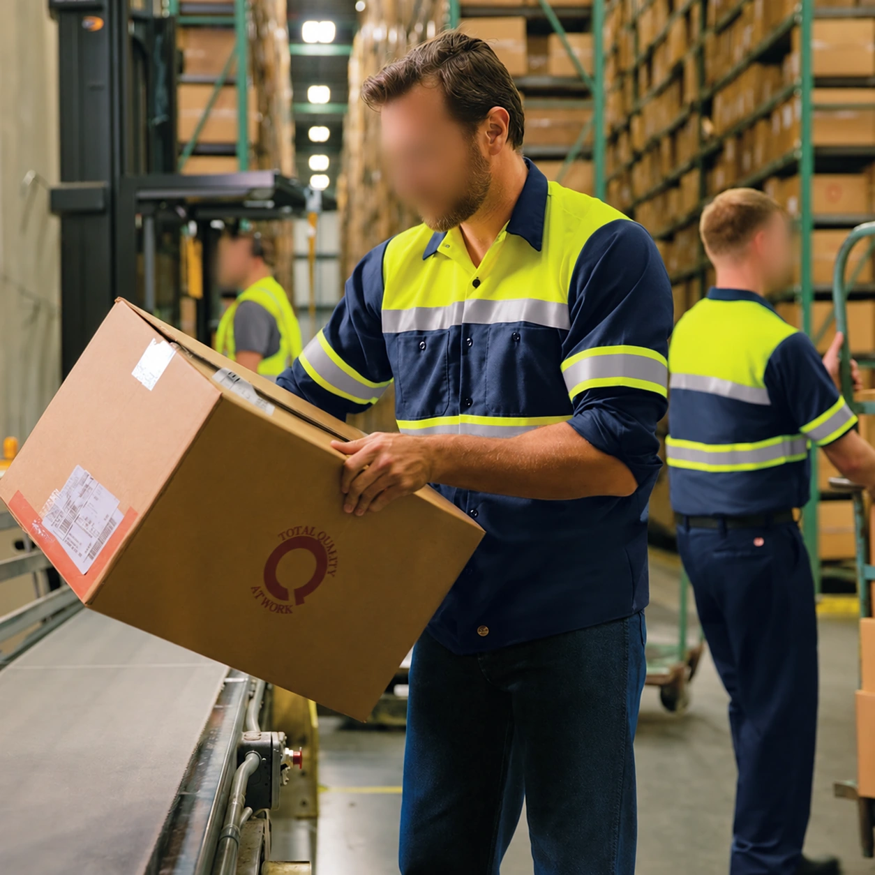 Reflective work shirts photographed in a warehouse | Liberty Edge Industries