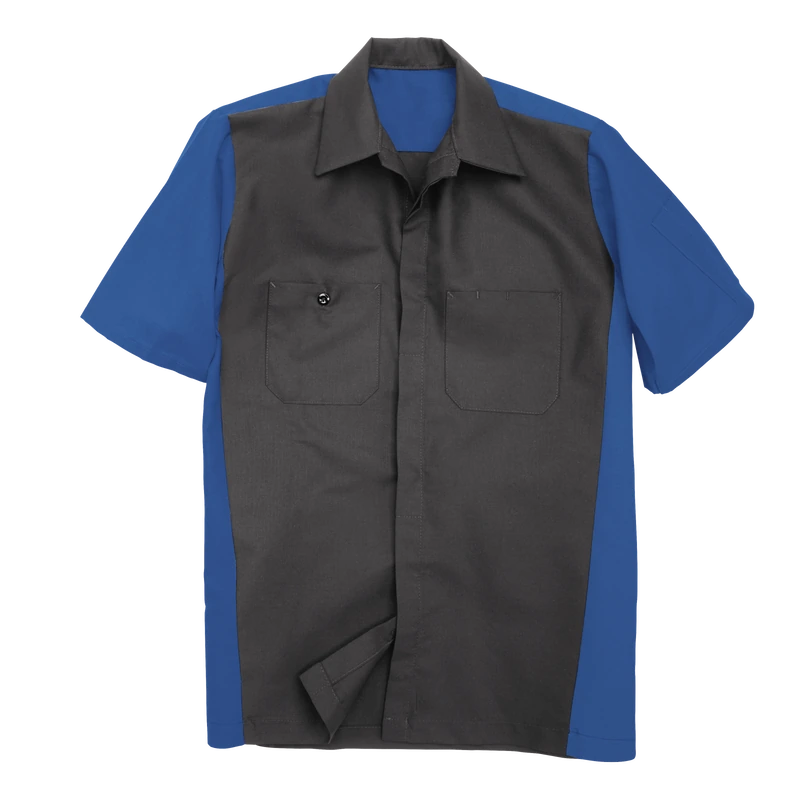 Blue & Charcoal Work Shirt – Front detail | Liberty Edge Industries