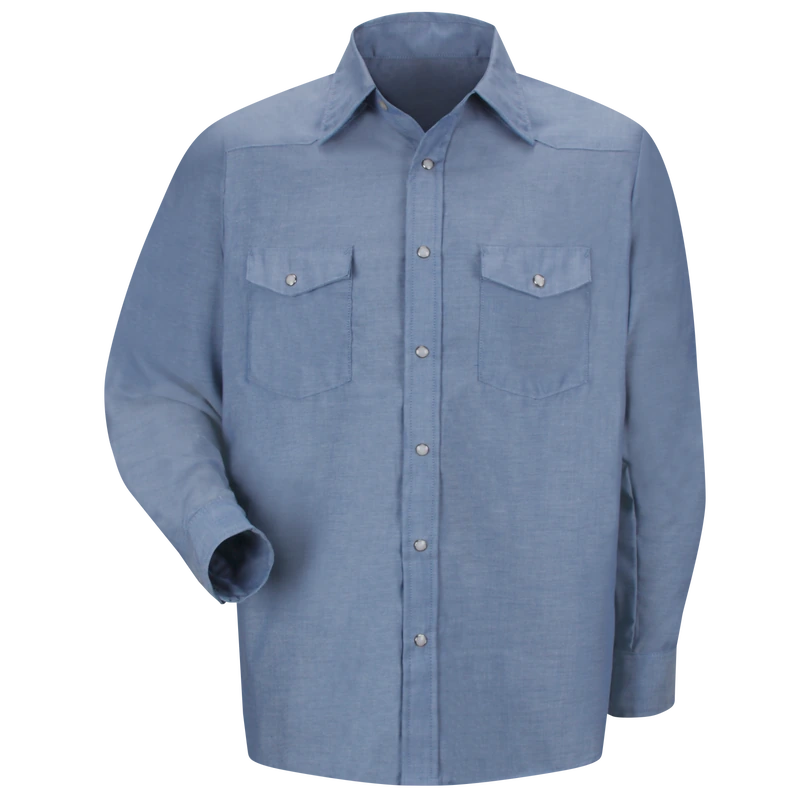 Chambray Long-Sleeve Work Shirt – Front | Liberty Edge Industries